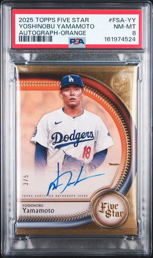 2025 Topps Five Star Autographs Yoshinobu Yamamoto Auto Orange /5 PSA 8 