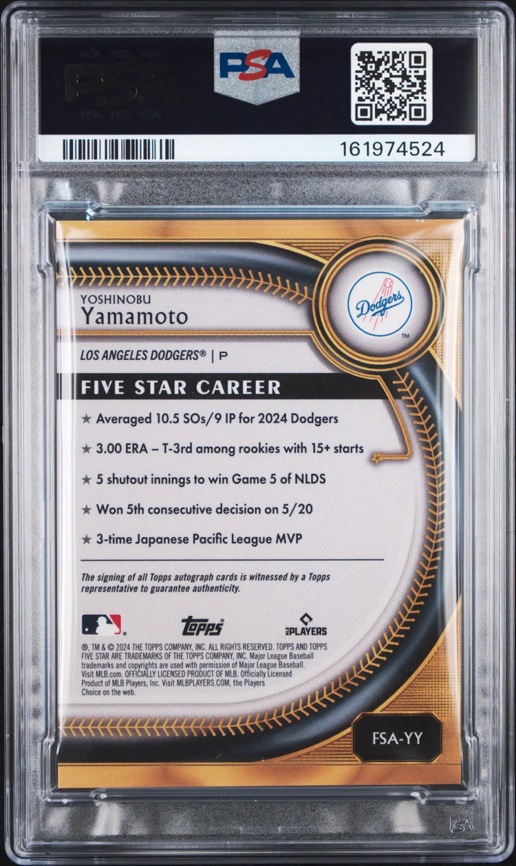 2025 Topps Five Star Autographs Yoshinobu Yamamoto Auto Orange /5 PSA 8 