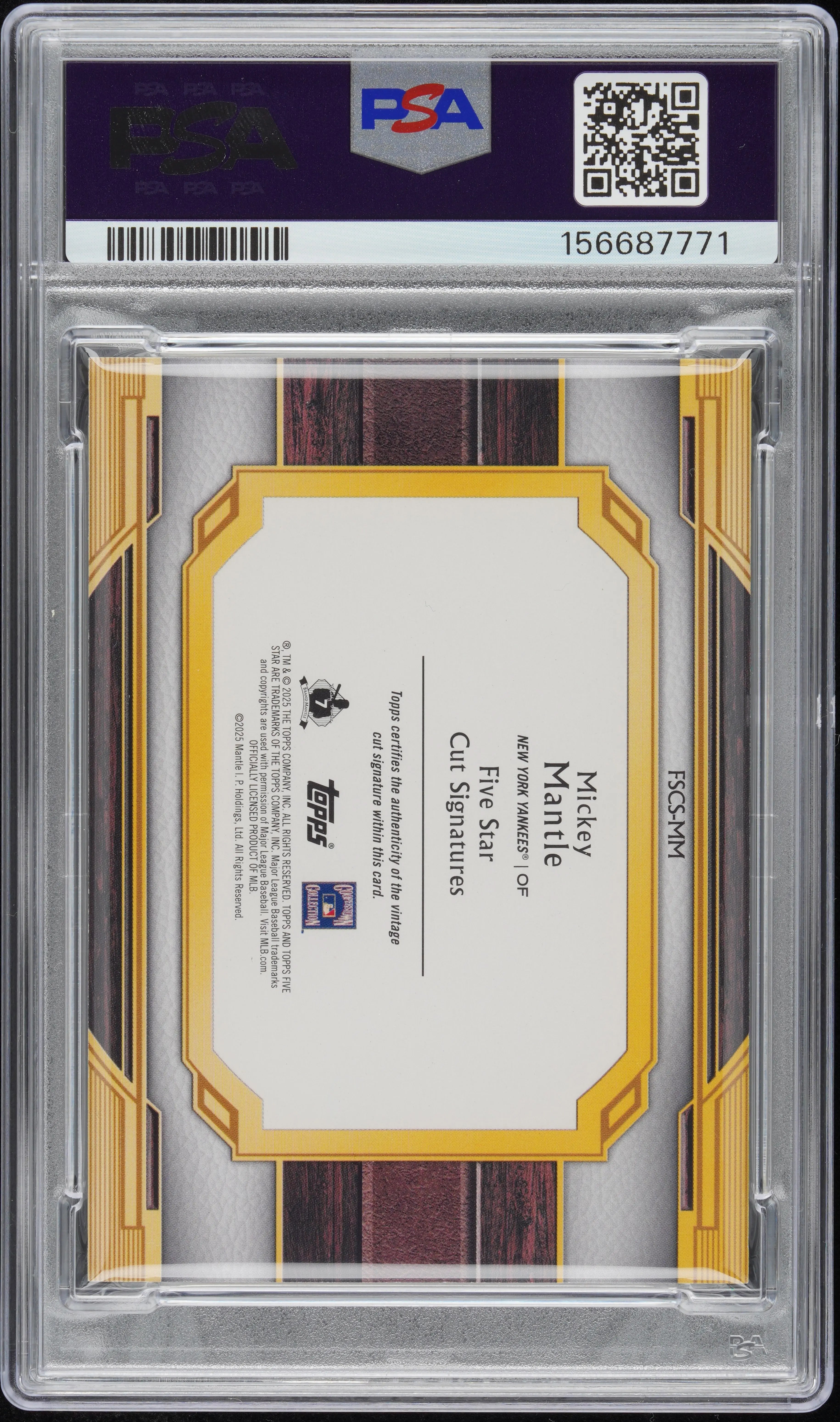 2025 Topps Five Star Baseball Five Star Cut Auto Mickey Mantle PSA 8 1/1 