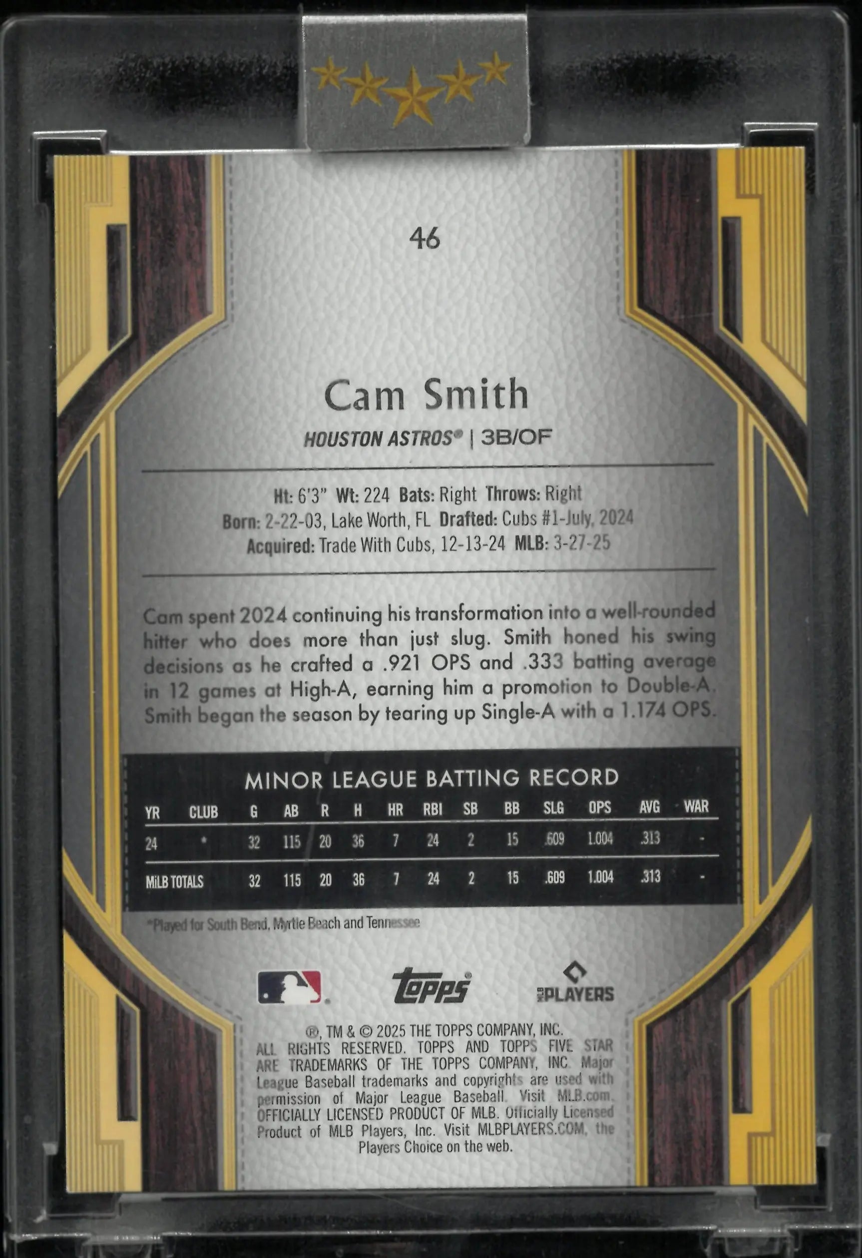 2025 Topps Five Star Orange Rookie Cam Smith /25 