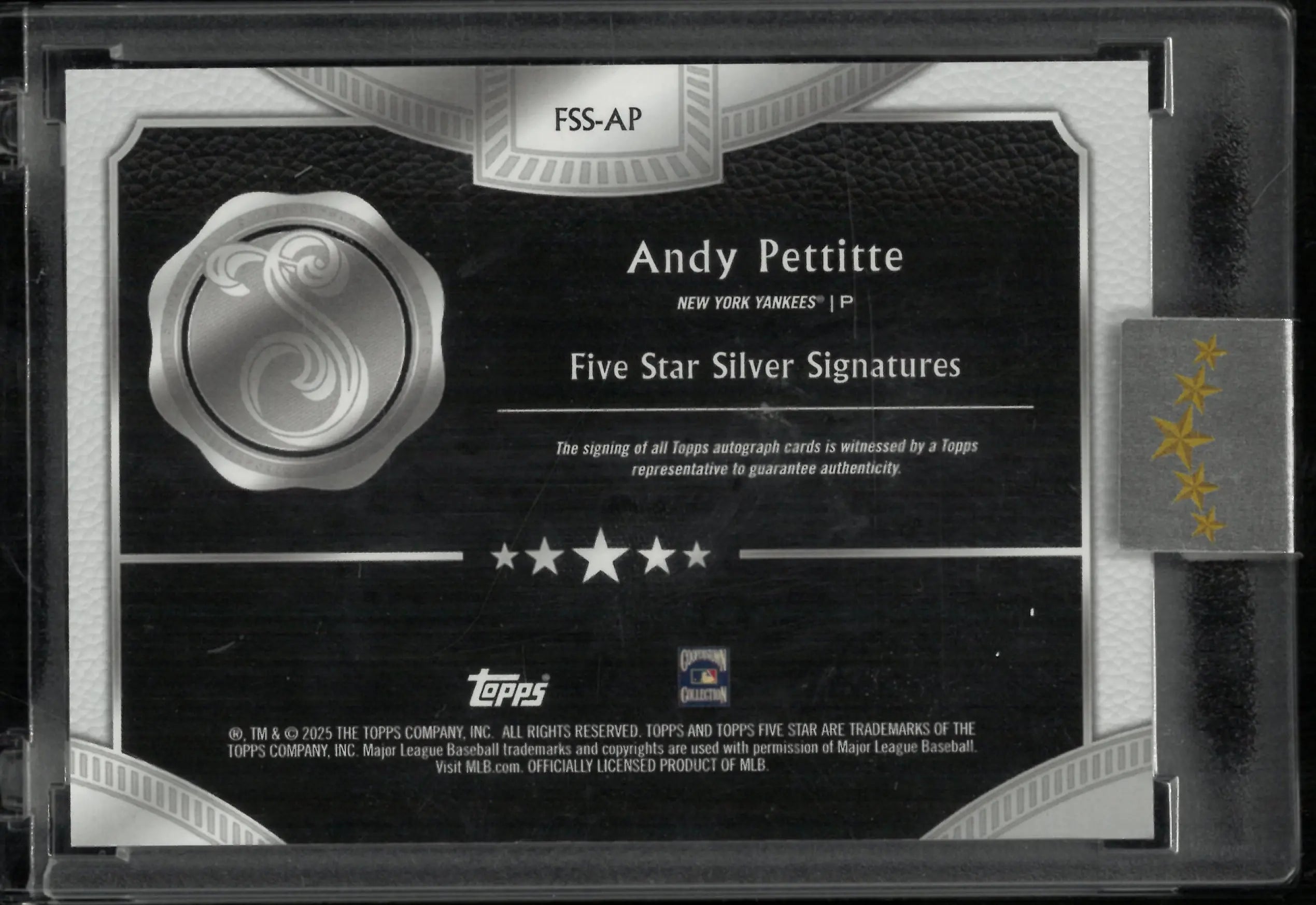 2025 Topps Five Star Silver Signatures Auto Andy Pettitte /25 