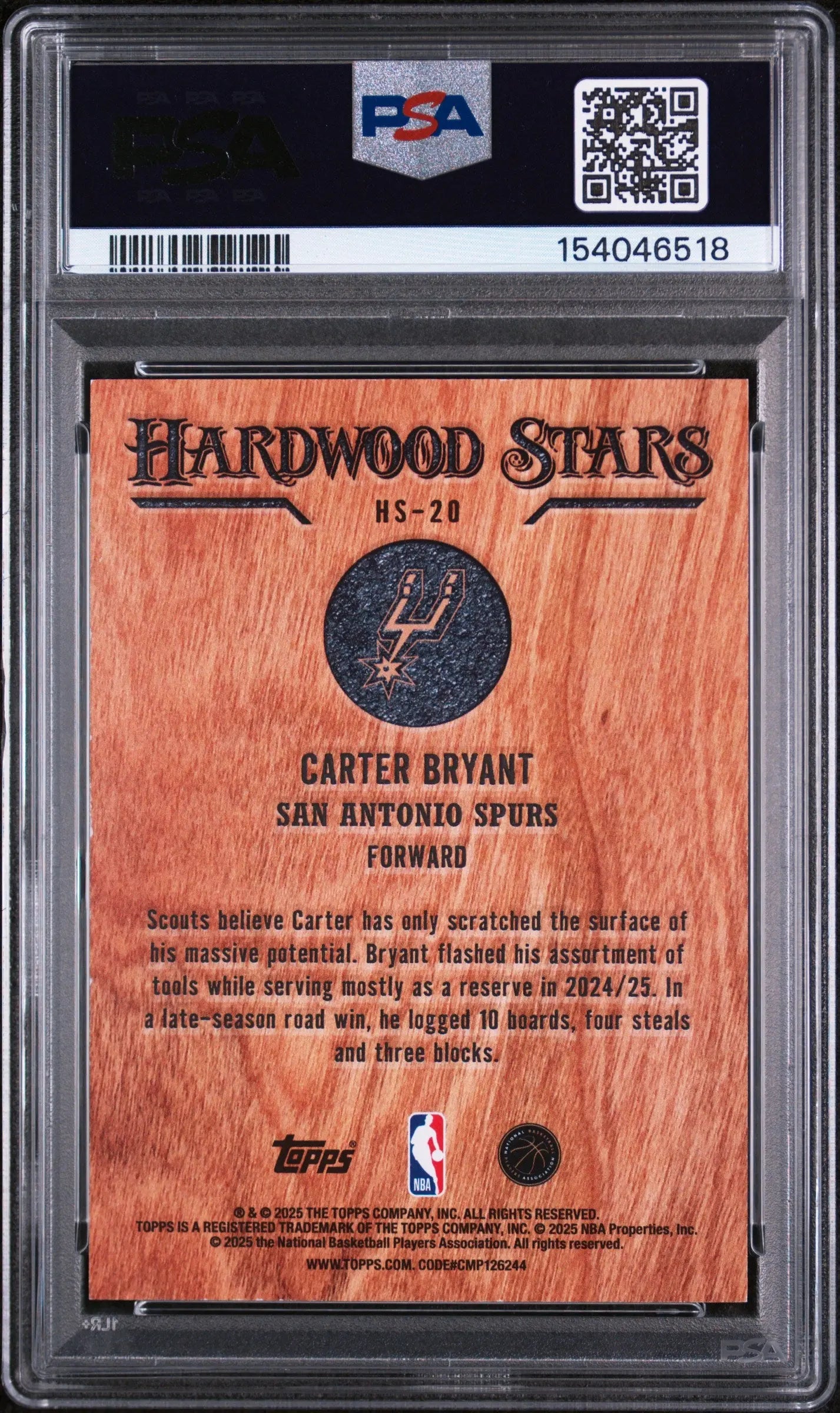 2025 Topps Hardwood Stars Rookie Carter Bryant RC PSA 9 