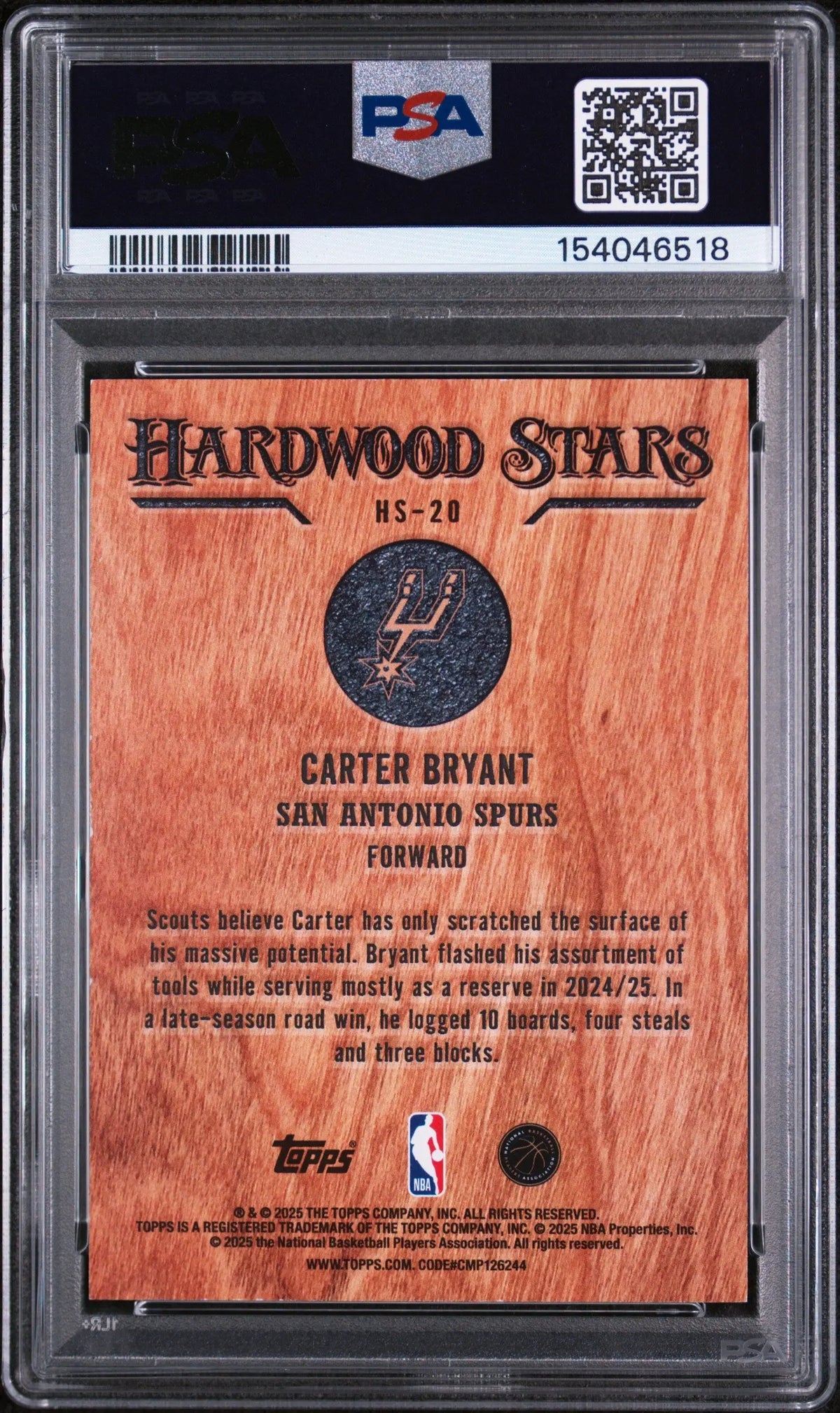 2025 Topps Hardwood Stars Rookie Carter Bryant RC PSA 9 