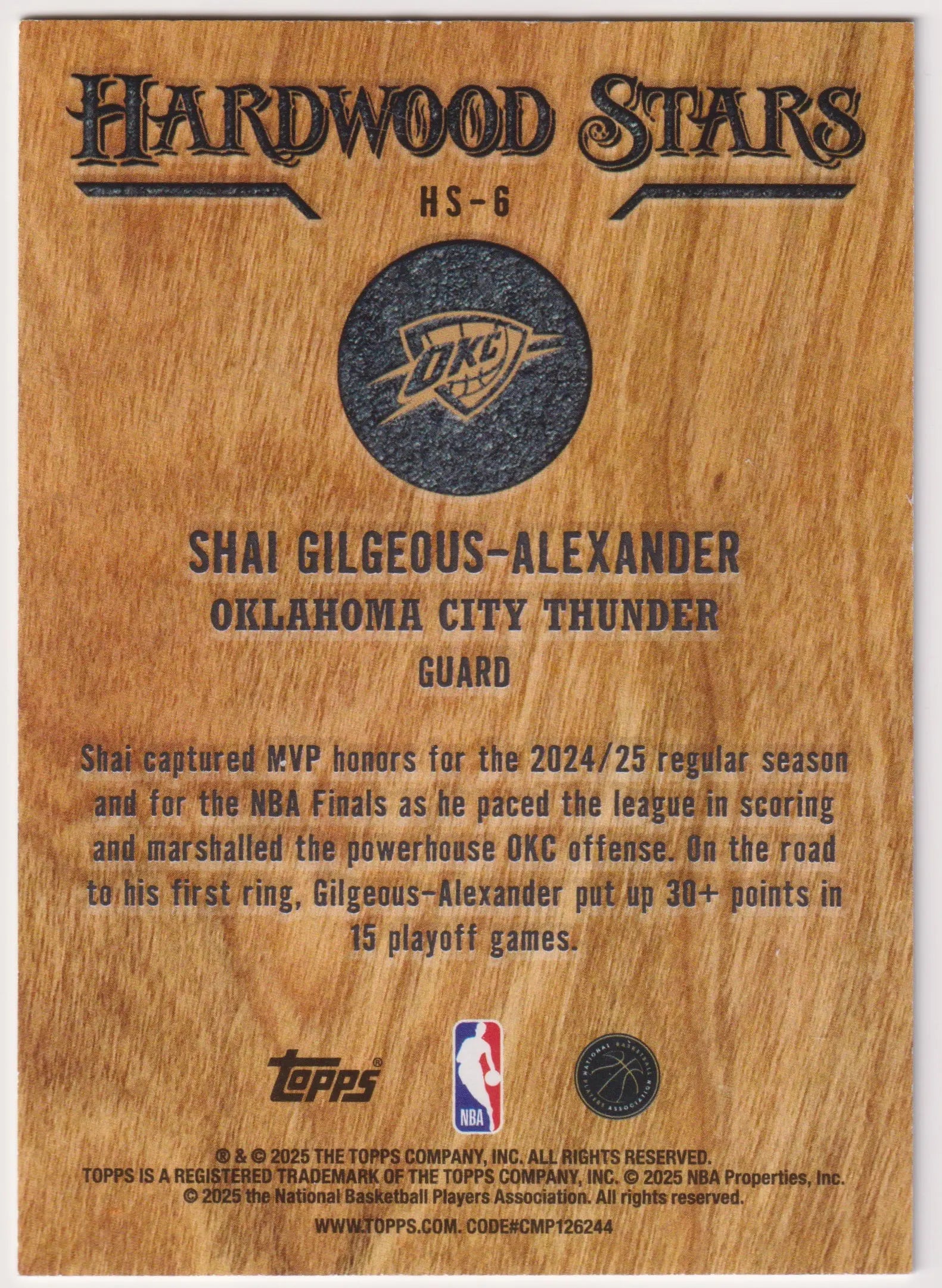 2025 Topps Hardwood Stars Shai Gilgeous-Alexander 
