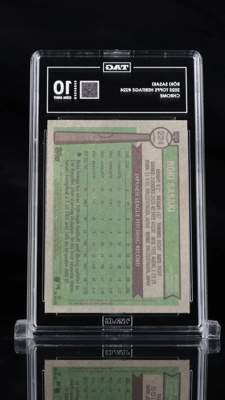 2025 Topps Heritage Chrome Baseball Rōki Sasaki RC Rookie #224 TAG 10 
