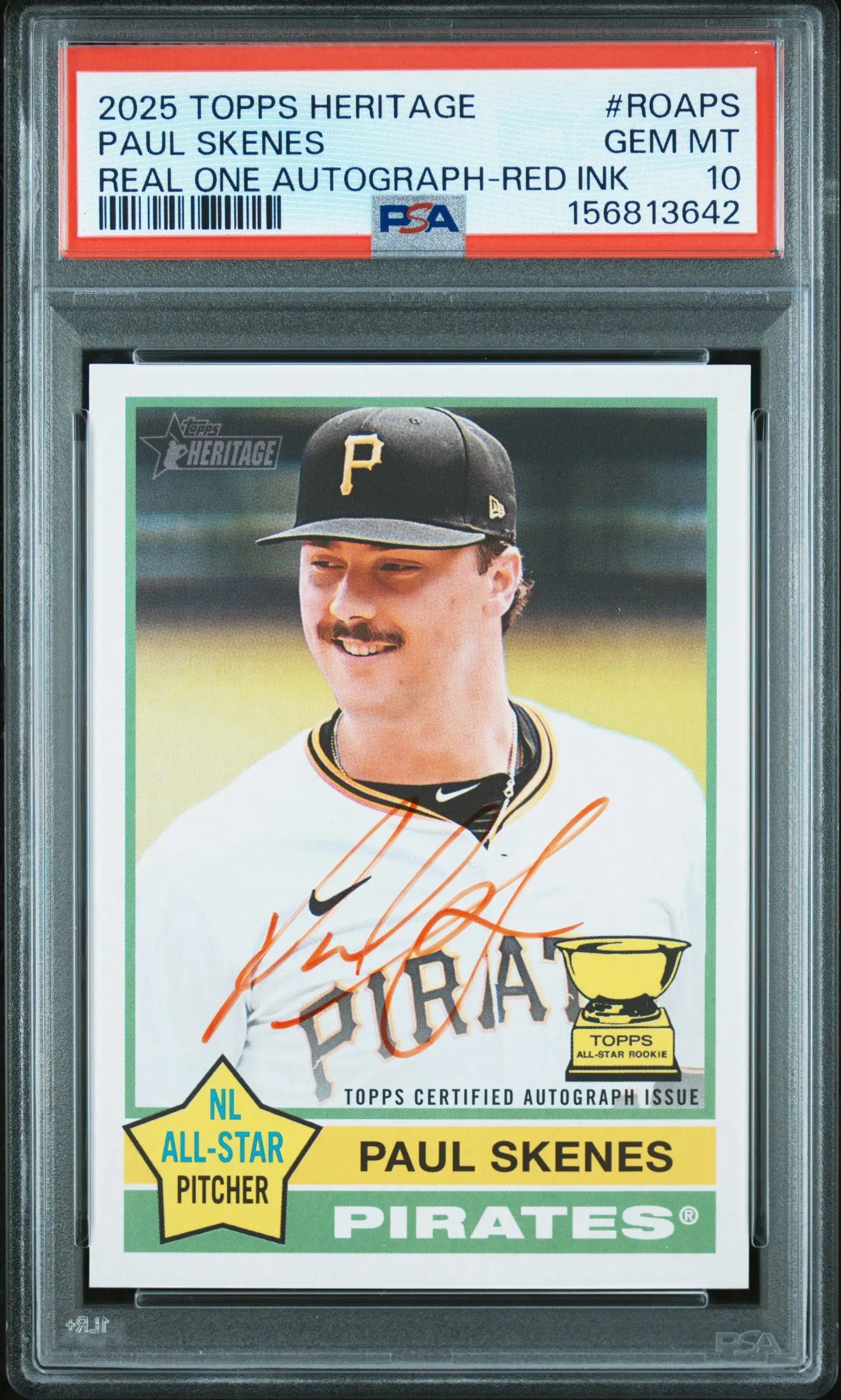 2025 Topps Heritage Real One Red Ink Auto Paul Skenes NL All Star PSA 10 /76 
