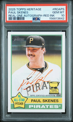 2025 Topps Heritage Real One Red Ink Auto Paul Skenes NL All Star PSA 10 /76 