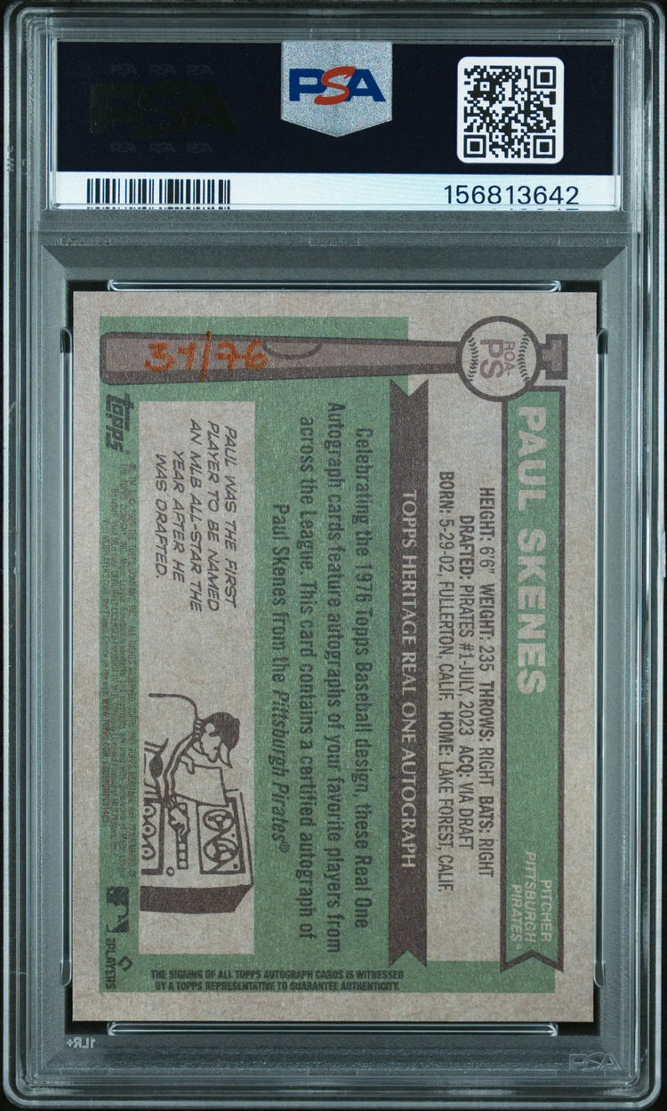 2025 Topps Heritage Real One Red Ink Auto Paul Skenes NL All Star PSA 10 /76 