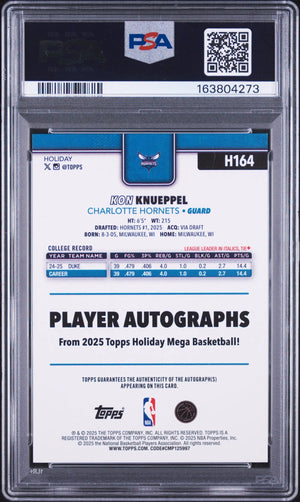 2025 Topps Holiday Mega Basketball Autograph Rookie Kon Knueppel Auto RC PSA 10 