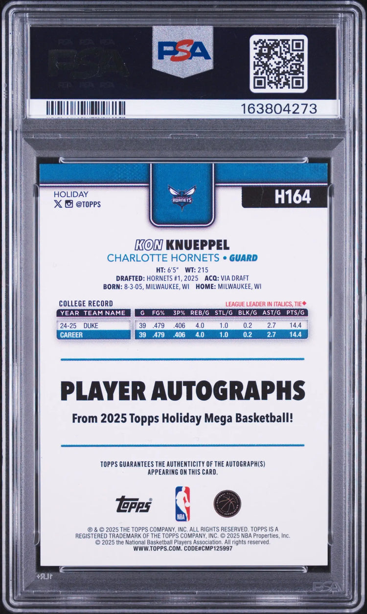 2025 Topps Holiday Mega Basketball Autograph Rookie Kon Knueppel Auto RC PSA 10 