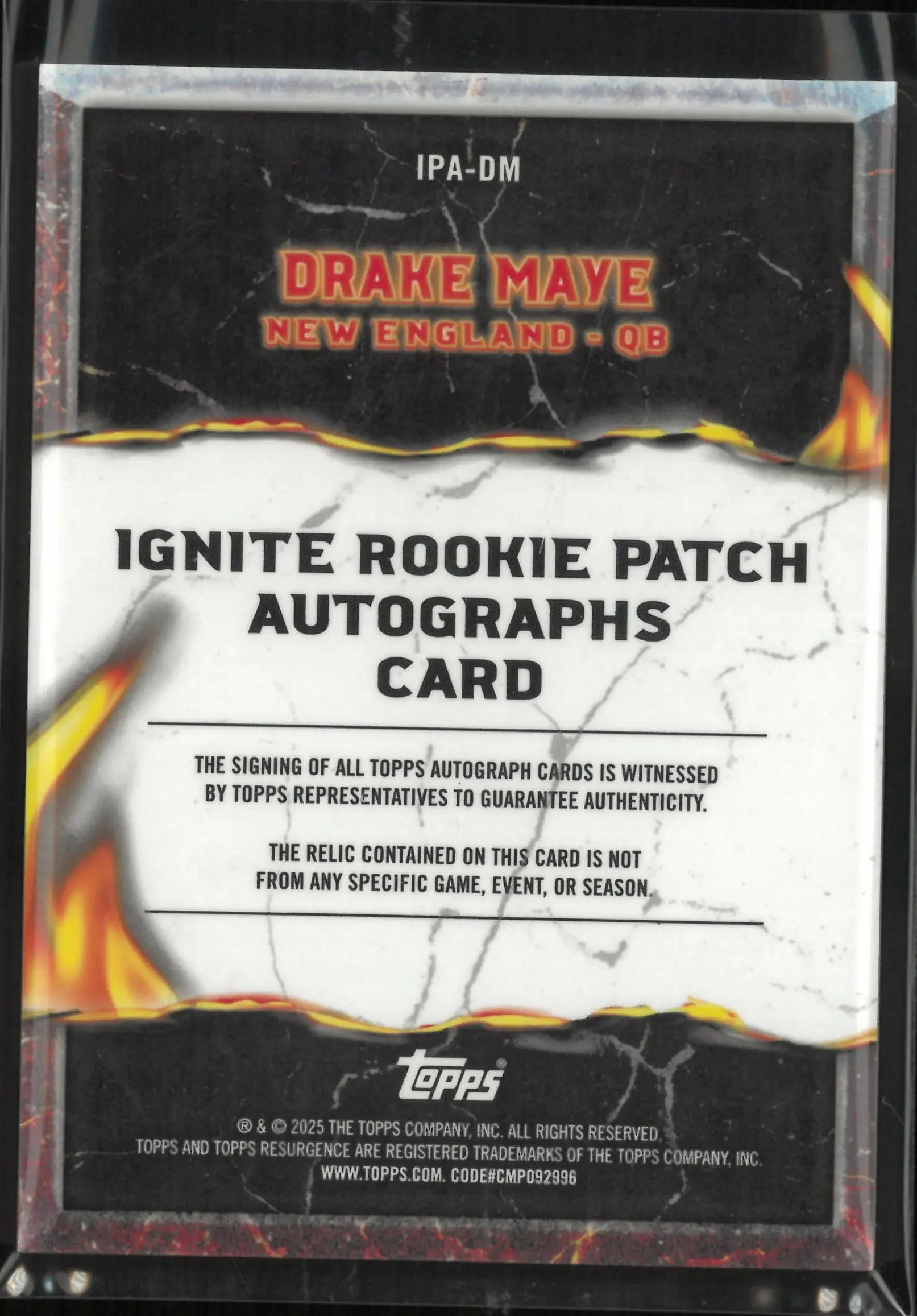 2025 Topps Ignite Rookie Patch Autograph Drake Maye Auto RC 