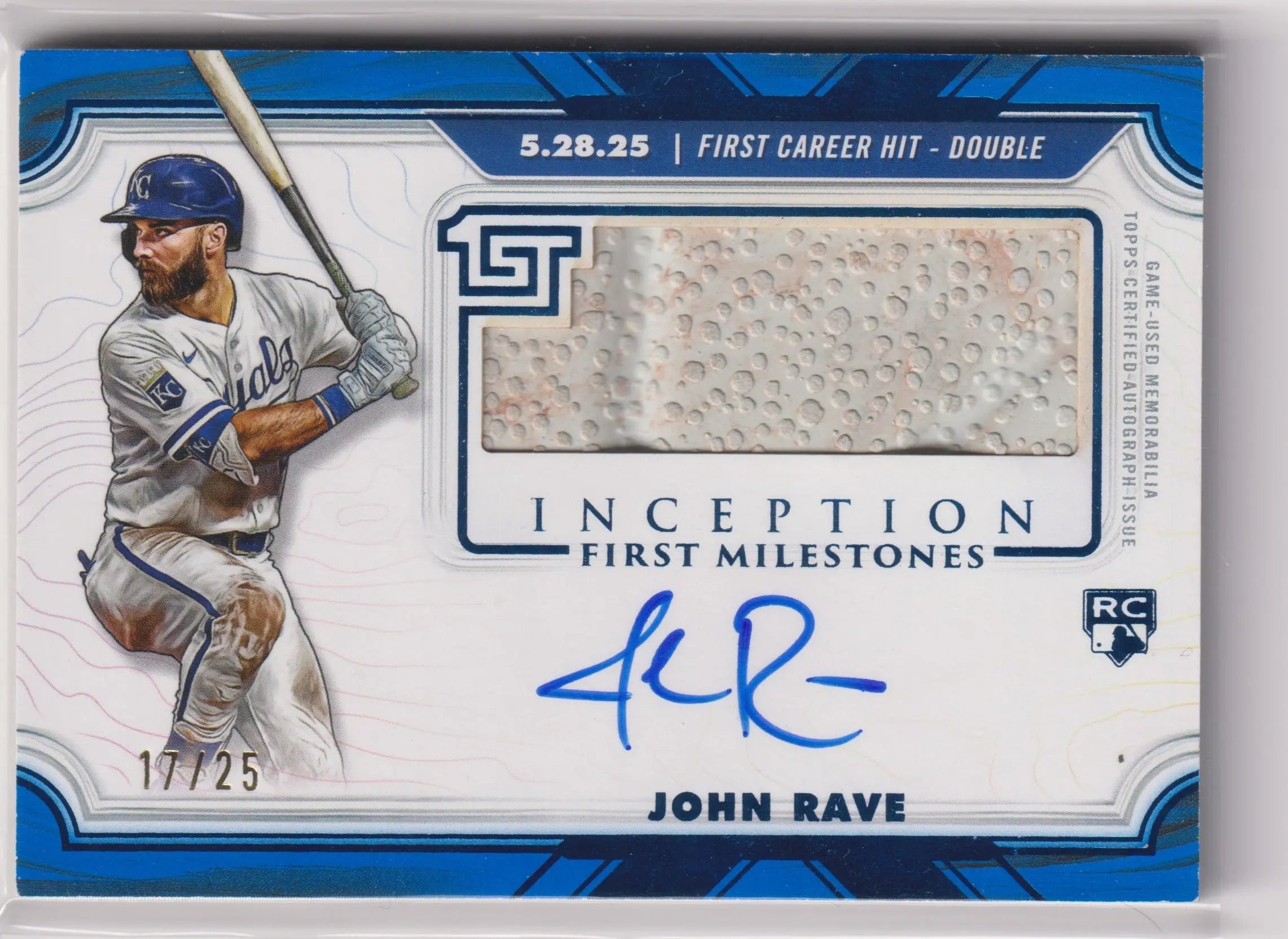 2025 Topps Inception First Milestone Rookie Autograph Relic John Rave Blue /25 