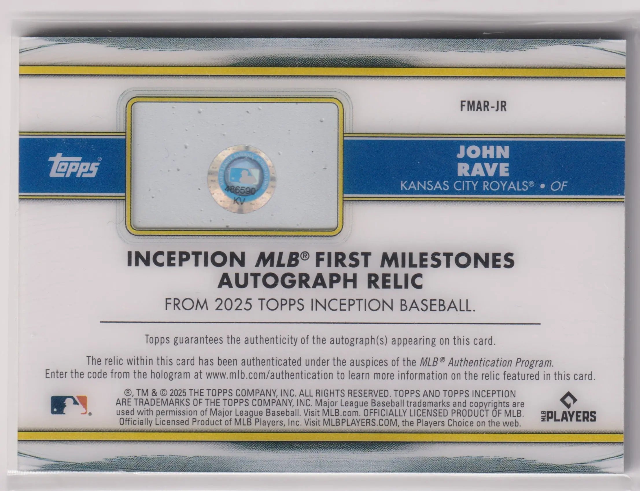 2025 Topps Inception First Milestone Rookie Autograph Relic John Rave Blue /25 