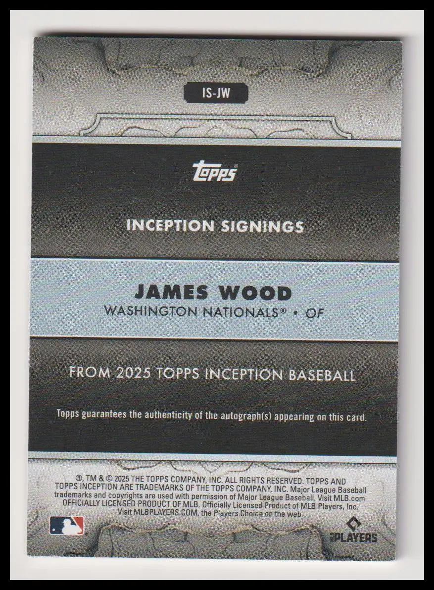 2025 Topps Inception Rookie Autograph James Wood Auto /25 RC 