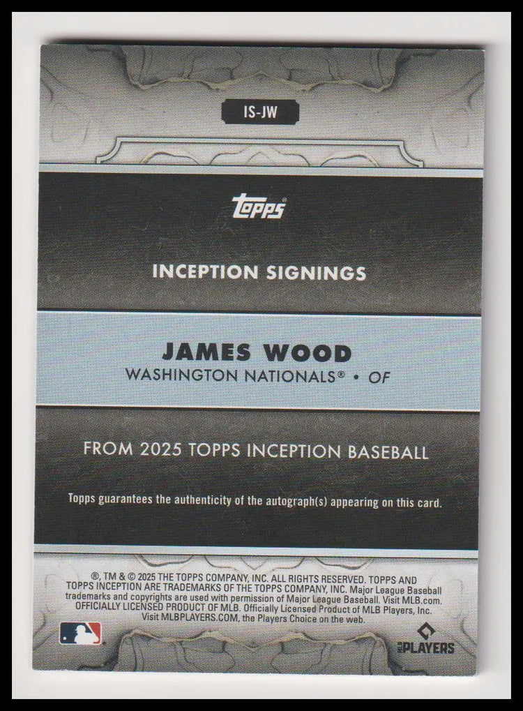 2025 Topps Inception Rookie Autograph James Wood Auto /25 RC 