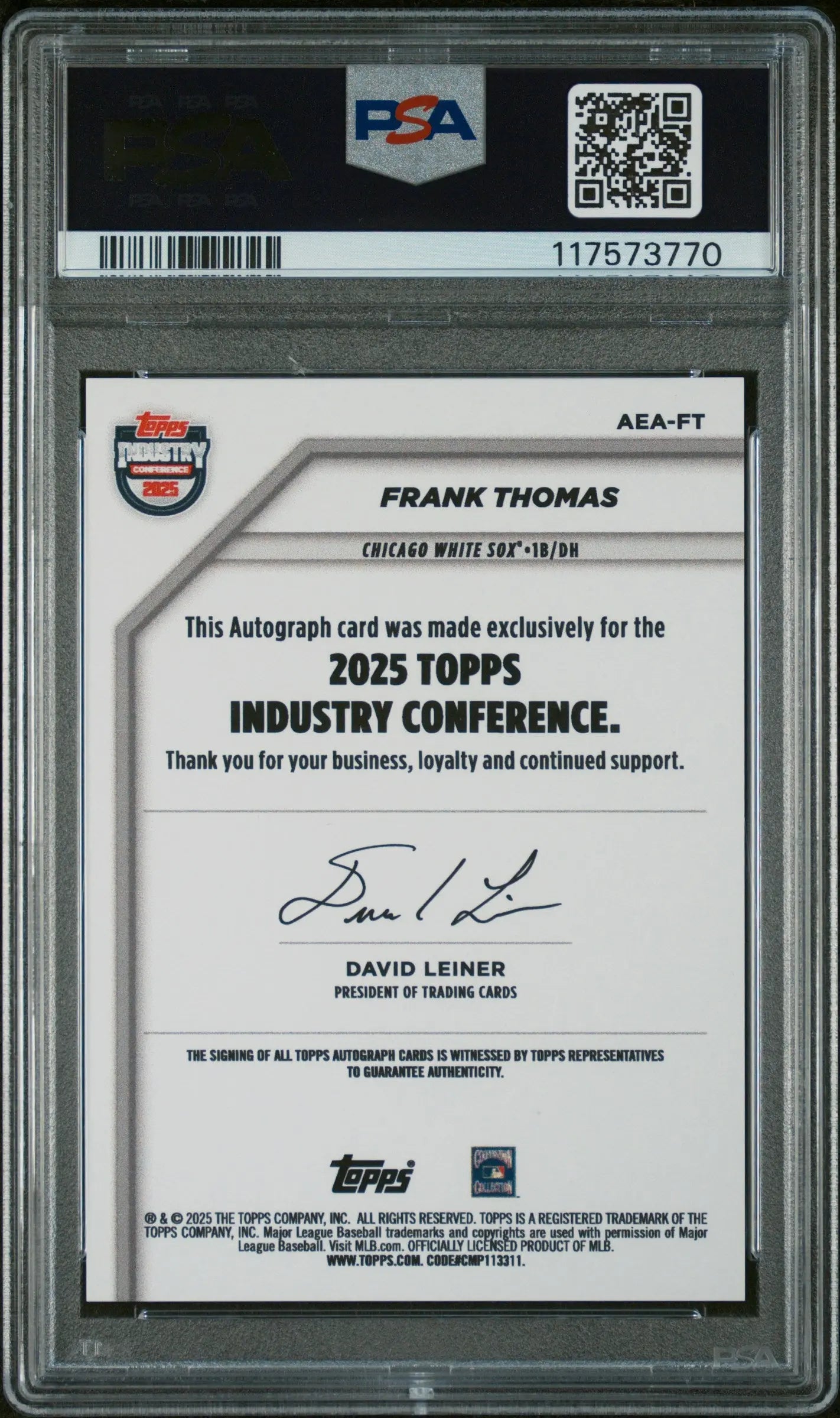 2025 Topps Industry Conference Autographs Auto Frank Thomas PSA 10 