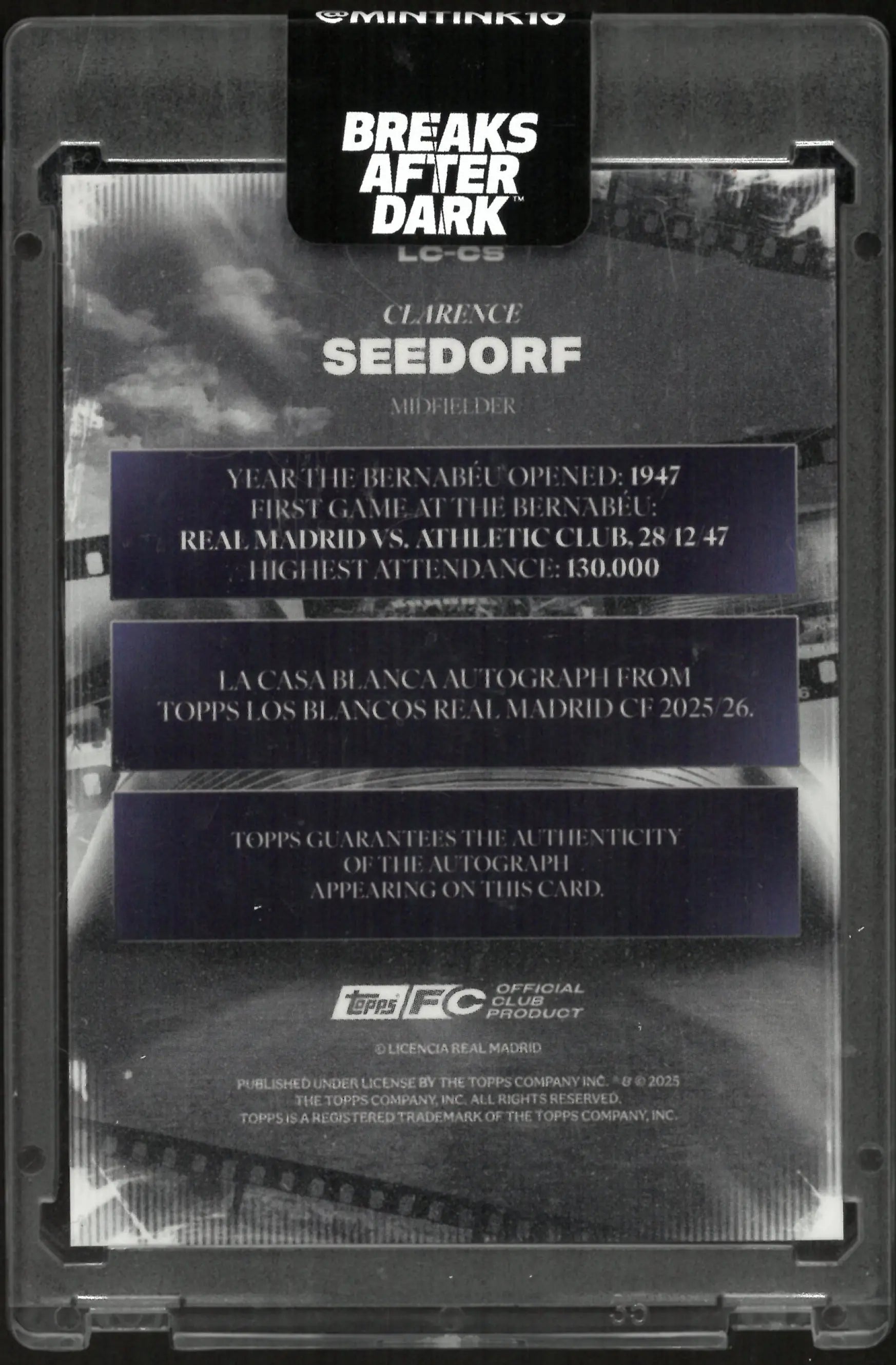 2025 Topps La Casa Blanca Auto Real Madrid Clarence Seedorf Autograph /15 