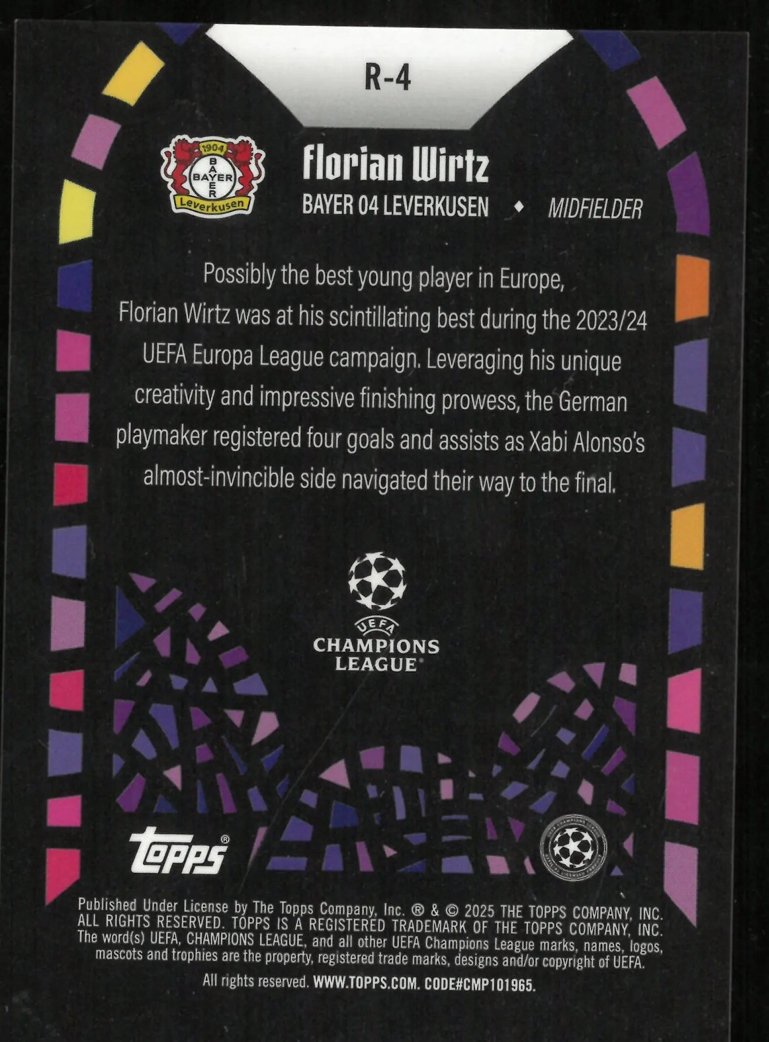 2025 Topps Merlin Florian Wirtz Renaissance Stained Glass SP 