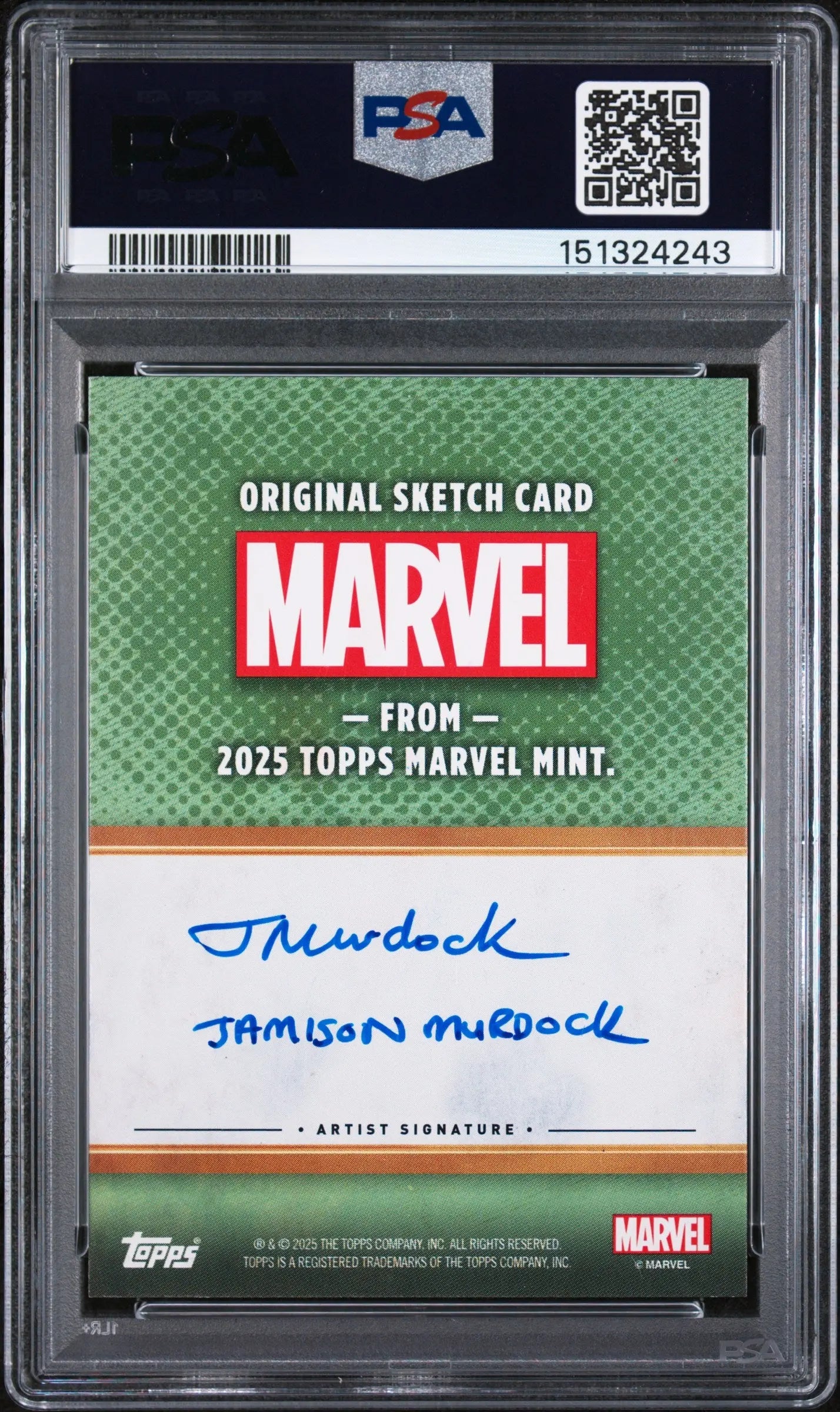 2025 Topps Mint Marvel Sketch Card Black Widow Autograph Jamison Murdock PSA 9 