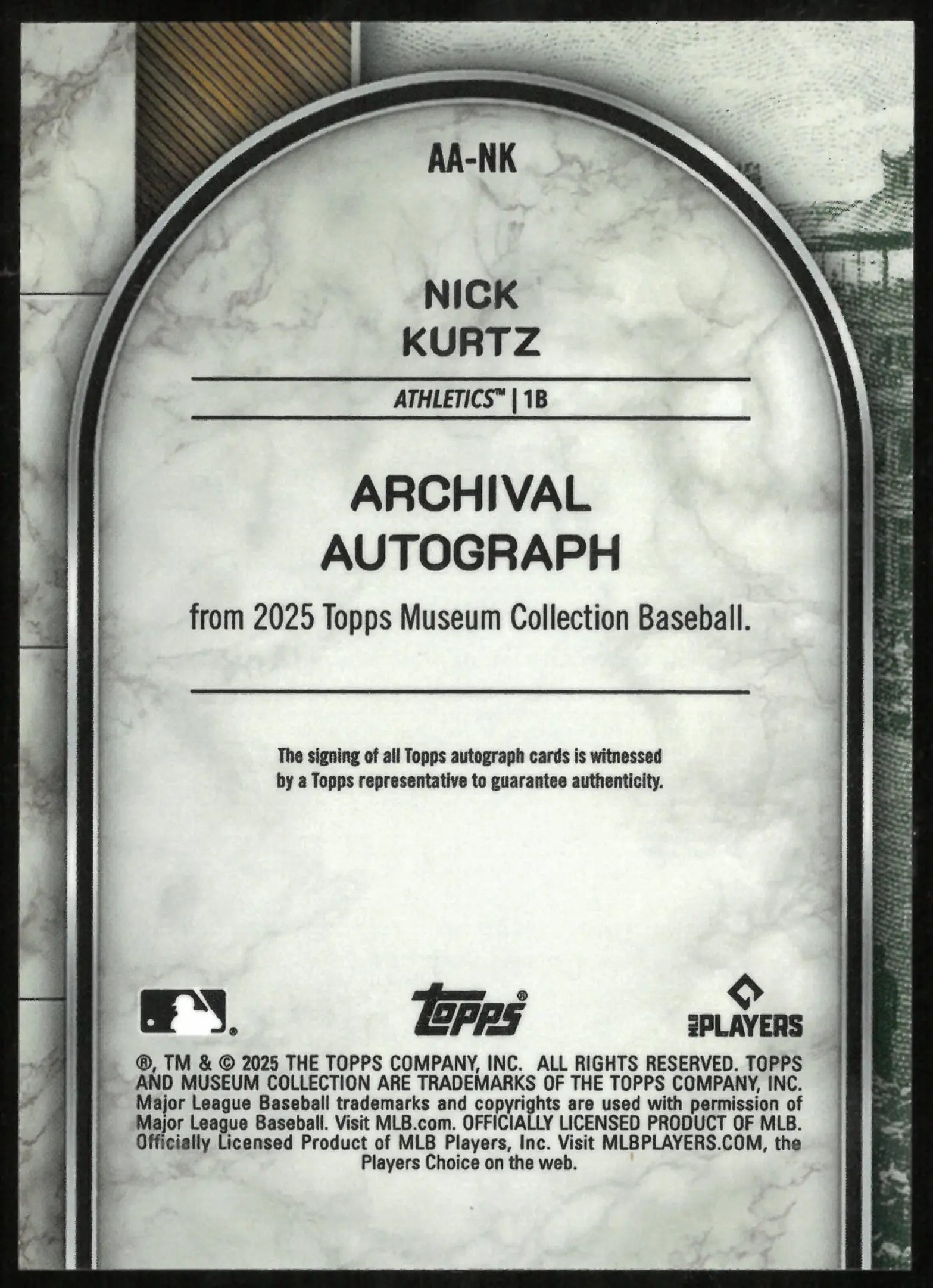 2025 Topps Museum Collection Archival Autograph Nick Kurtz RC Rookie Auto /199 