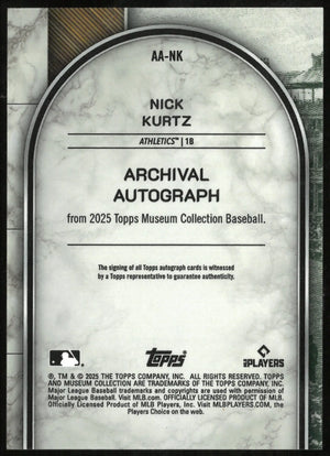 2025 Topps Museum Collection Archival Autograph Nick Kurtz RC Rookie Auto /199 