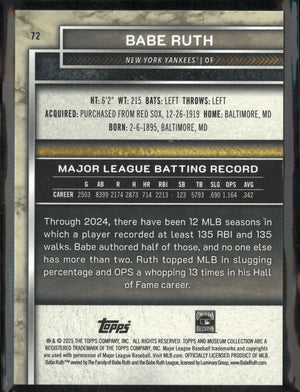 2025 Topps Museum Collection Babe Ruth Black Diamond /10 