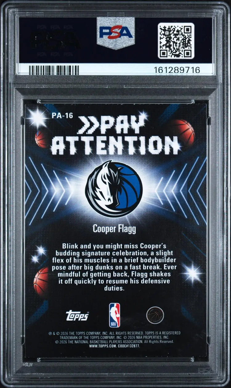 2025 Topps NBA Hoops Pay Attention Rookie Cooper Flagg RC Rainbow PSA 9 