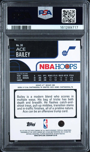 2025 Topps NBA Hoops Rookie Ace Bailey RC Green Pixel Burst /75 PSA 9 