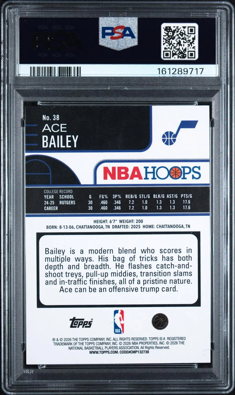 2025 Topps NBA Hoops Rookie Ace Bailey RC Green Pixel Burst /75 PSA 9 