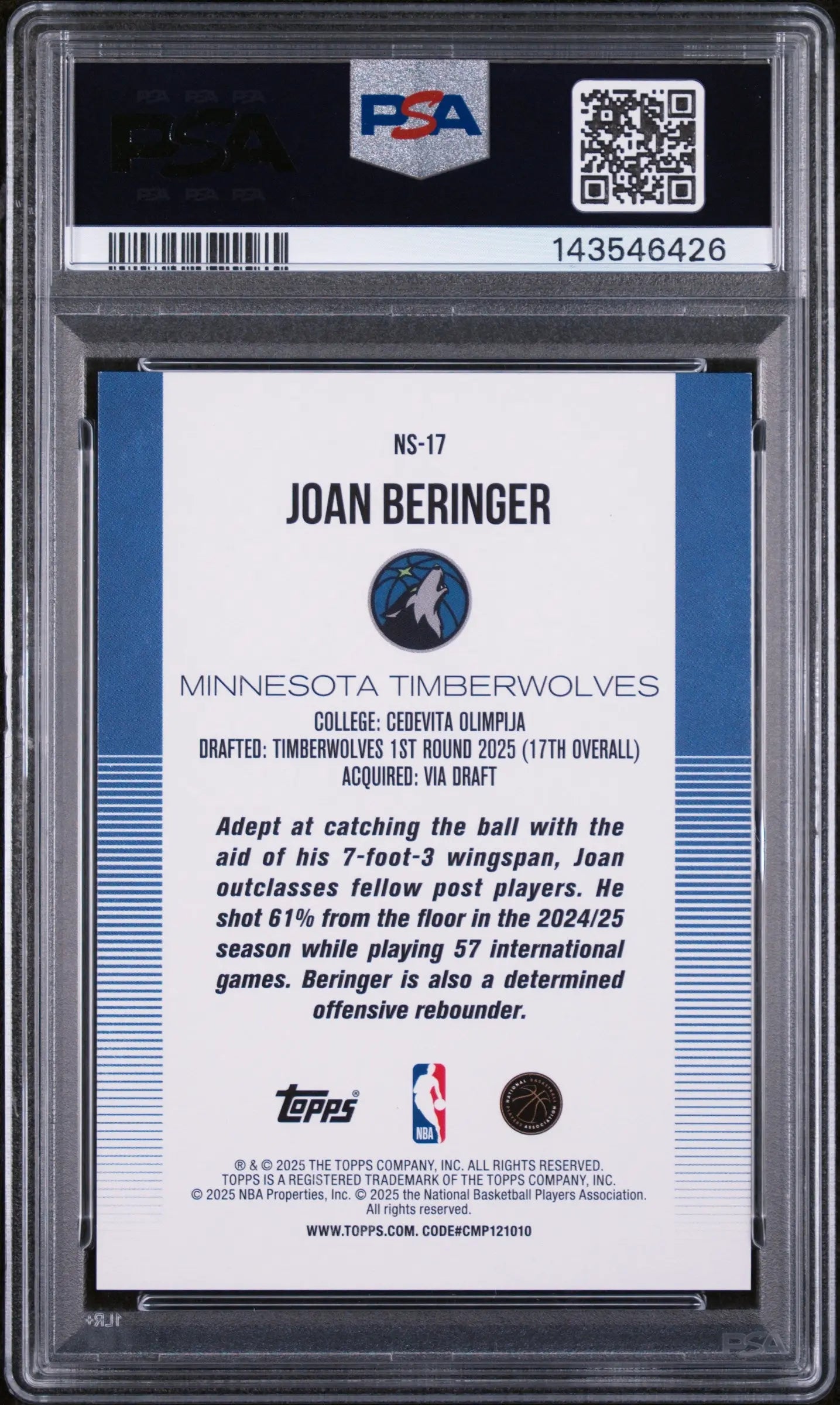 2025 Topps New School Rookie Joan Beringer Orange Rainbow /25 RC PSA 9 