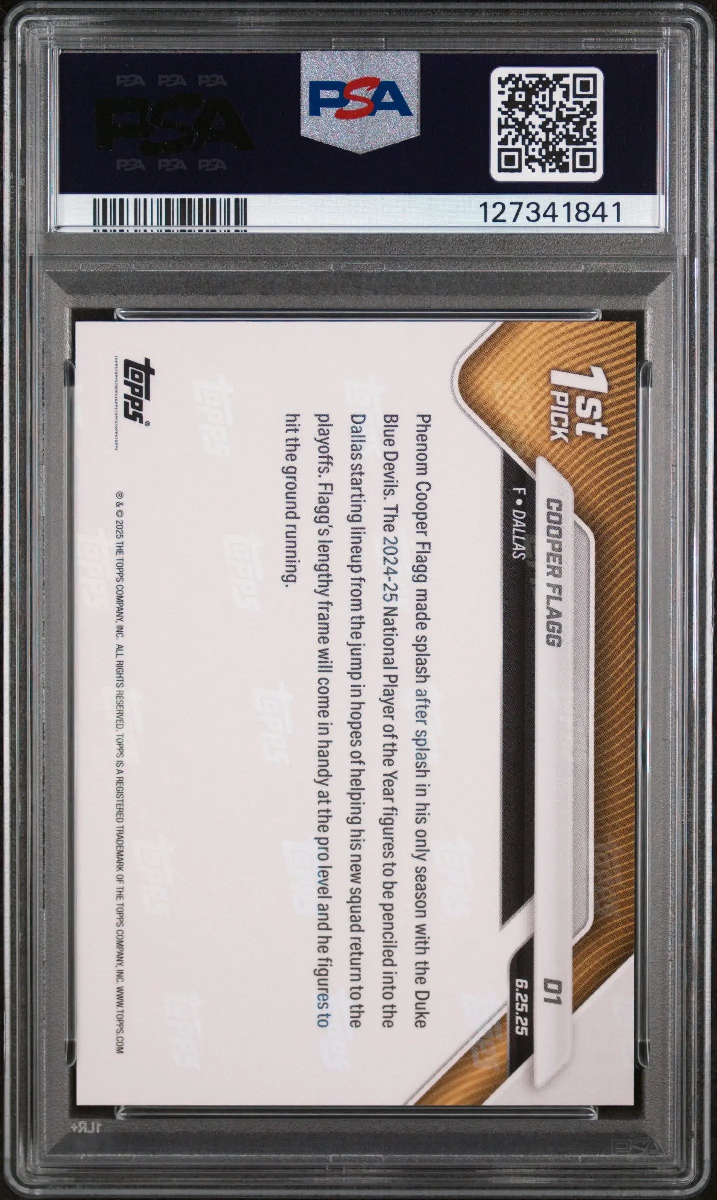 2025 Topps Now Draft Rookie Cooper Flagg RC PSA 10 