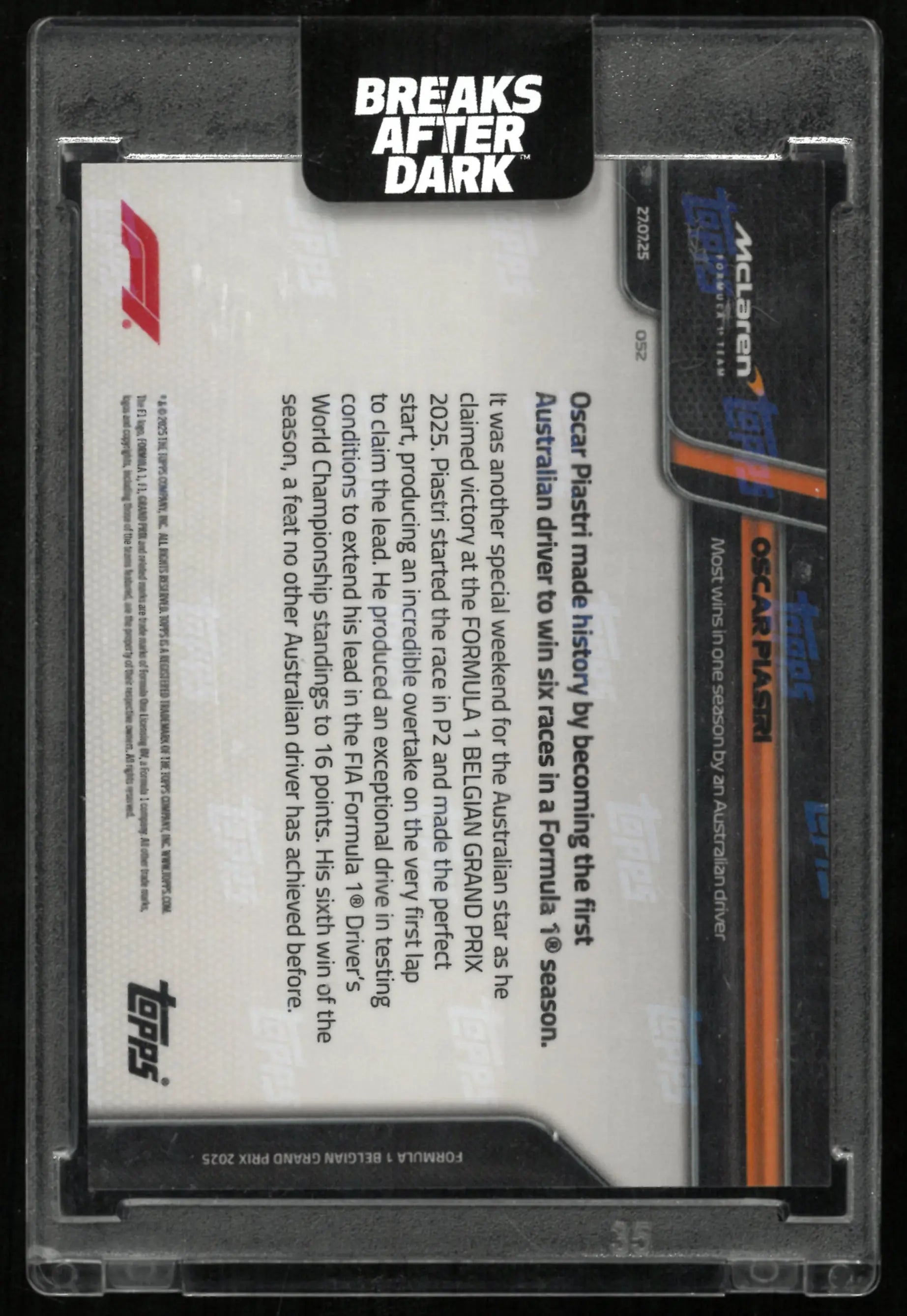 2025 Topps Now F1 75 Oscar Piastri /50 