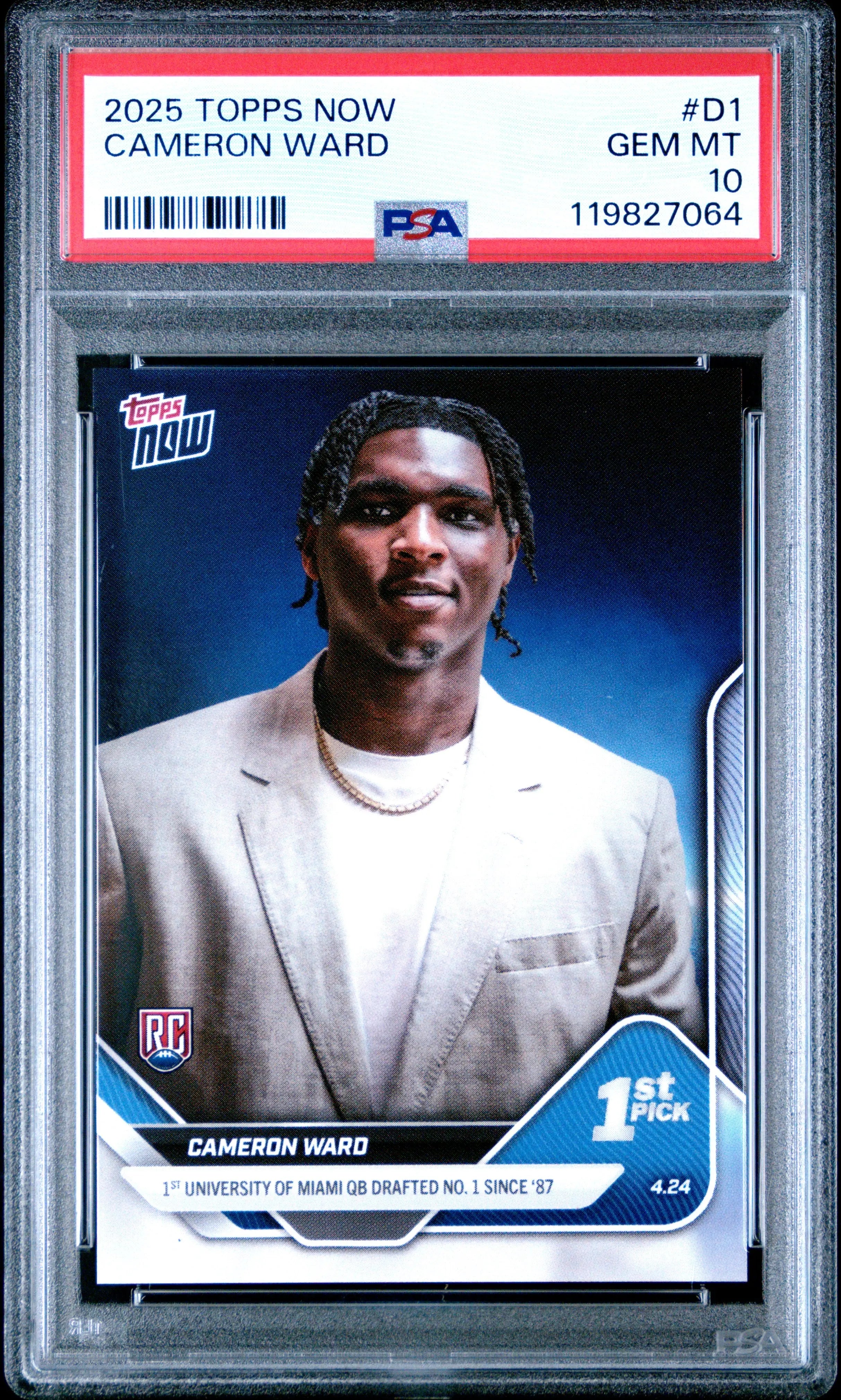 2025 Topps Now Football Cameron Ward RC Rookie 1st Pick PSA 10 