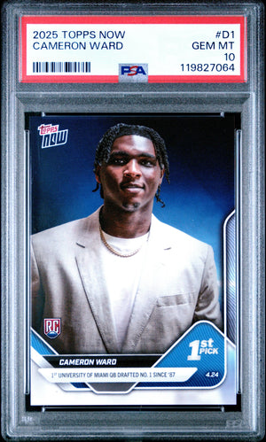 2025 Topps Now Football Cameron Ward RC Rookie 1st Pick PSA 10 