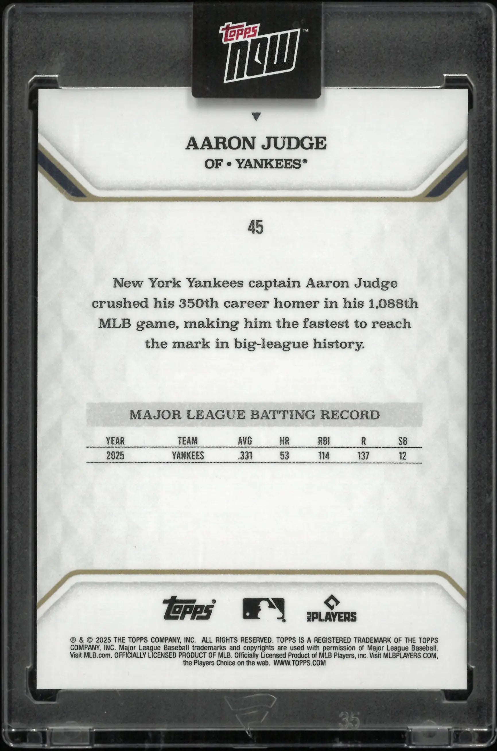 2025 Topps Now MVP Collection Aaron Judge /99 