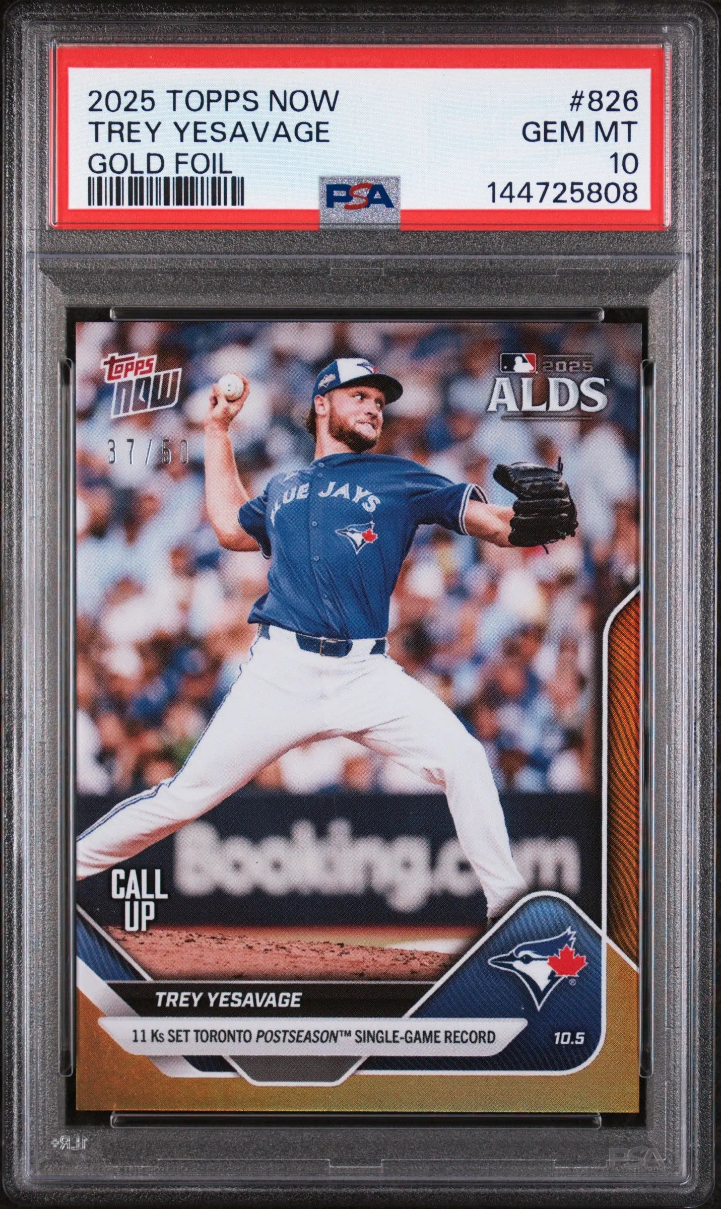 2025 Topps Now Trey Yesavage Gold Foil /50 PSA 10 