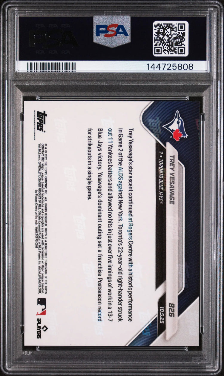 2025 Topps Now Trey Yesavage Gold Foil /50 PSA 10 