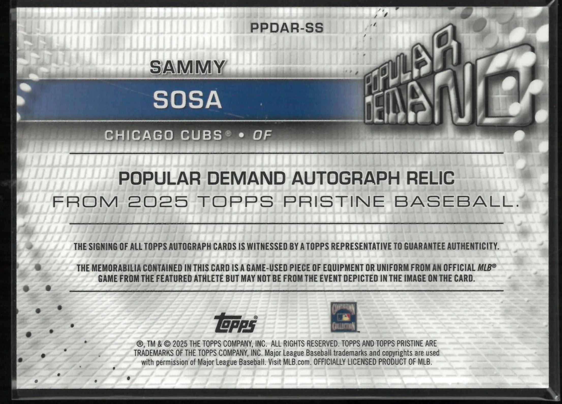 2025 Topps Pristine Popular Demand Autograph Patch Sammy Sosa Auto /55 