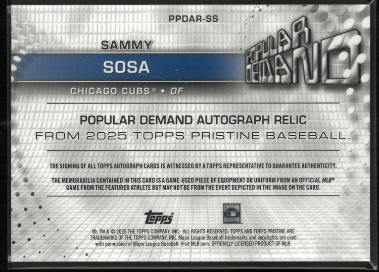 2025 Topps Pristine Popular Demand Autograph Patch Sammy Sosa Auto /55 