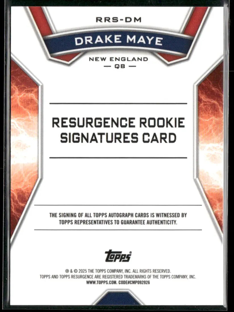 2025 Topps Resurgence Blue Rookie Signatures Auto Drake Maye /99 