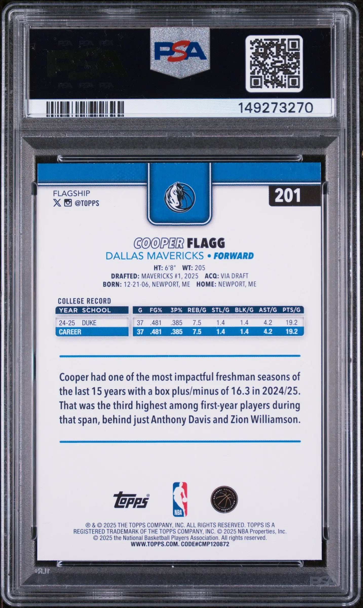 2025 Topps Rookie Cooper Flagg RC PSA 10 