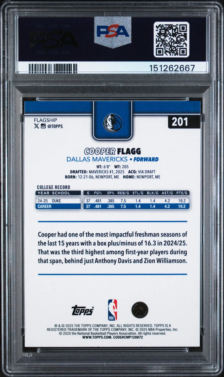 2025 Topps Rookie Cooper Flagg Rainbow Foilboard RC PSA 9 
