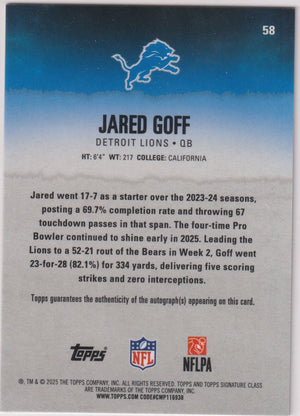 2025 Topps Signature Class Autograph Jared Goff Auto Orange /50 