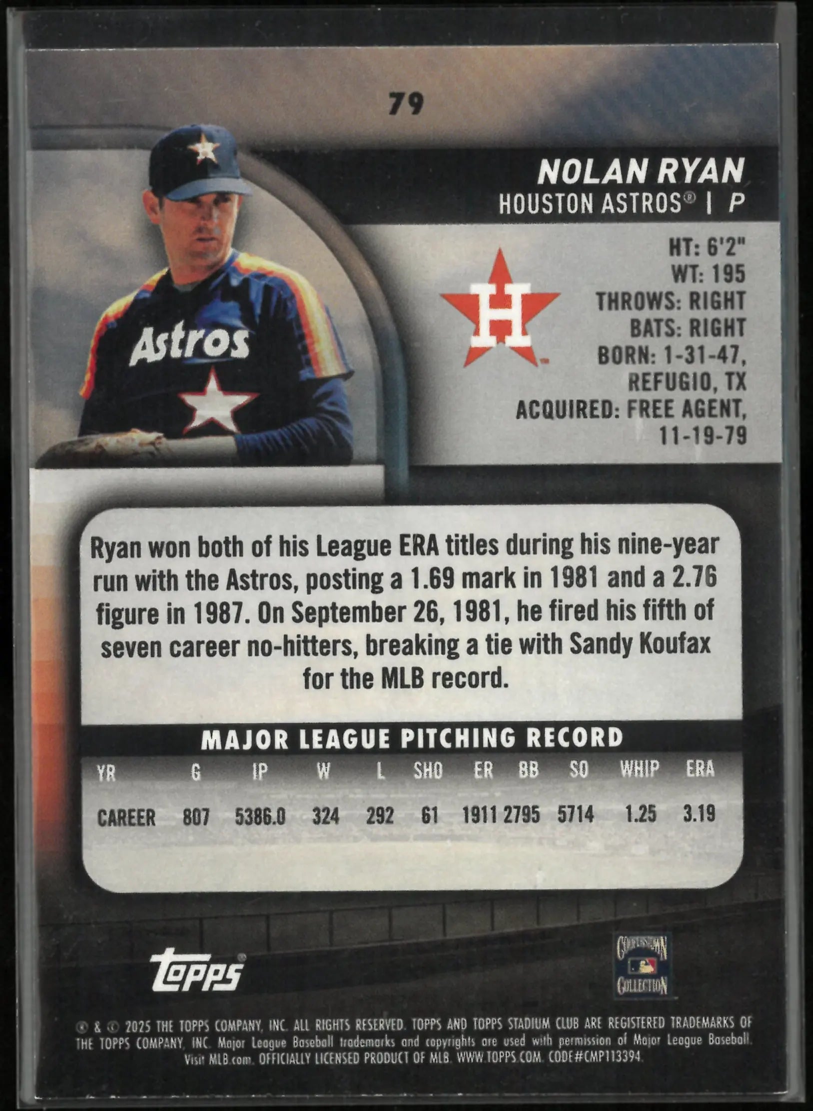 2025 Topps Stadium Club Members Only Nolan Ryan 