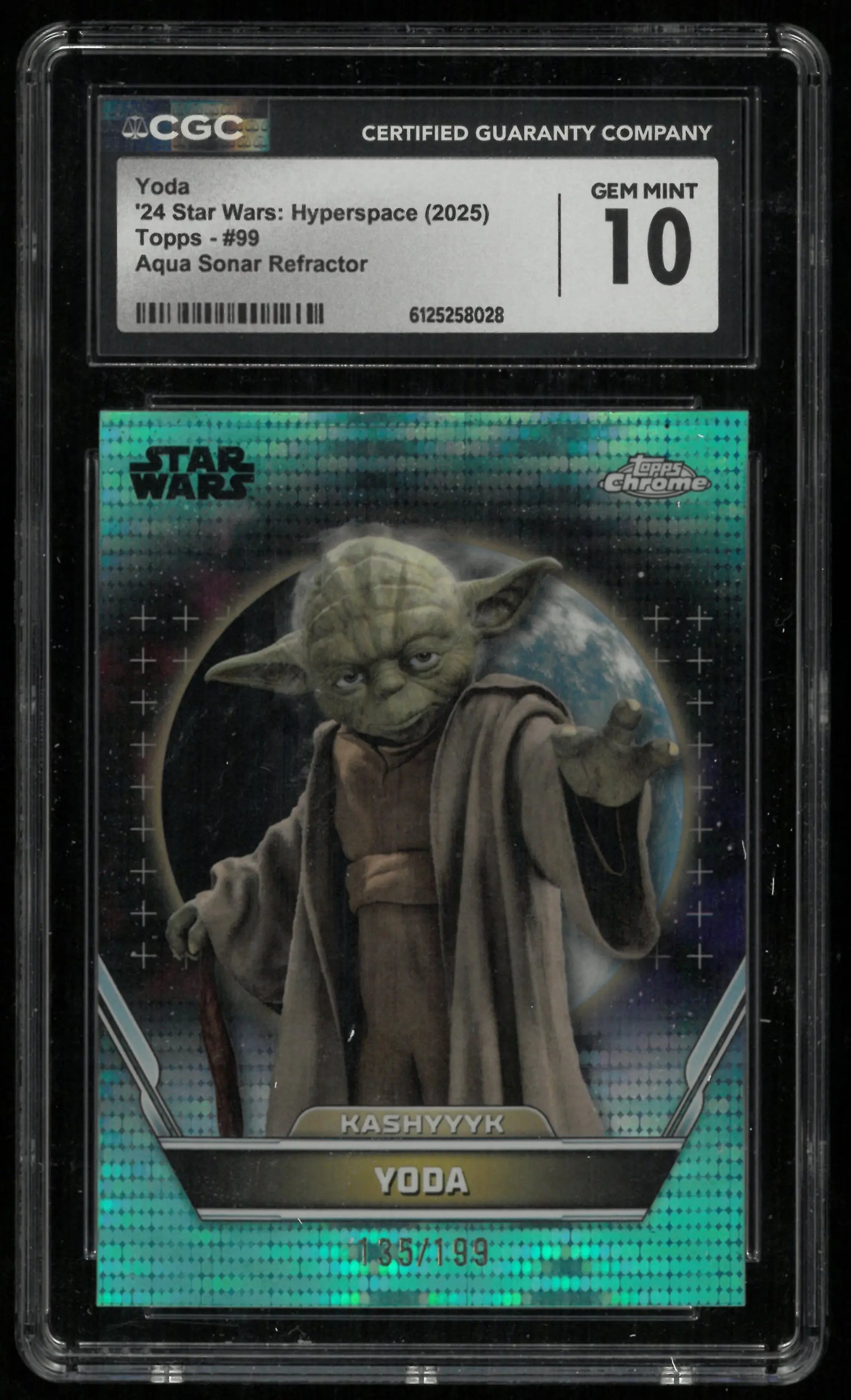2025 Topps Star Wars Hyper Space Yoda Aqua Sonar Refractor /199 CGC 10 