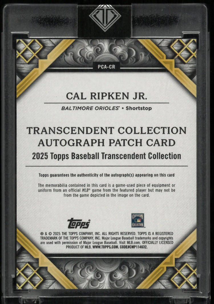 2025 Topps Transcendent Autograph Patch Cal Ripken Jr. Auto Blue /10 