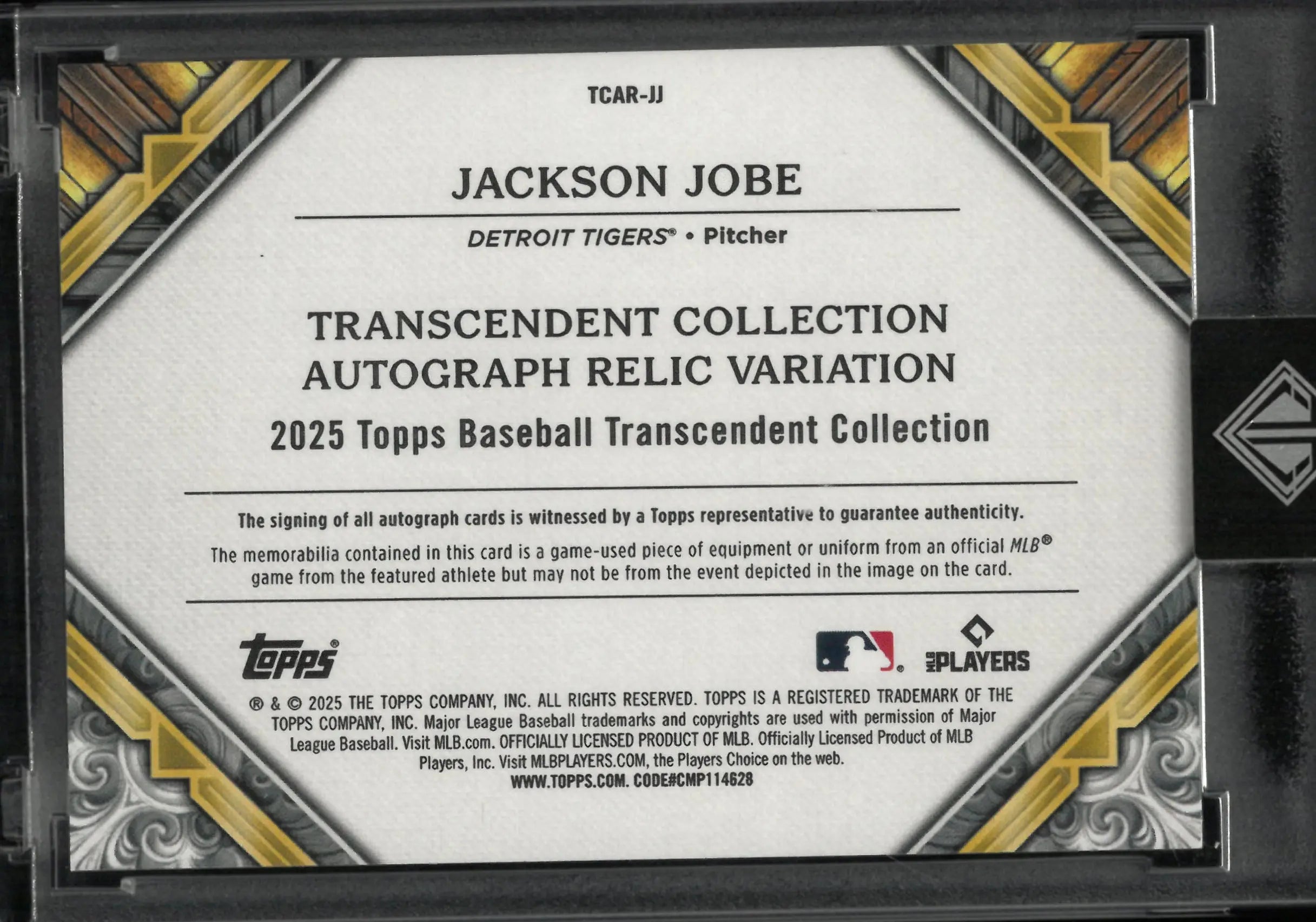 2025 Topps Transcendent Autograph Patch Jackson Jobe Auto Blue /10 