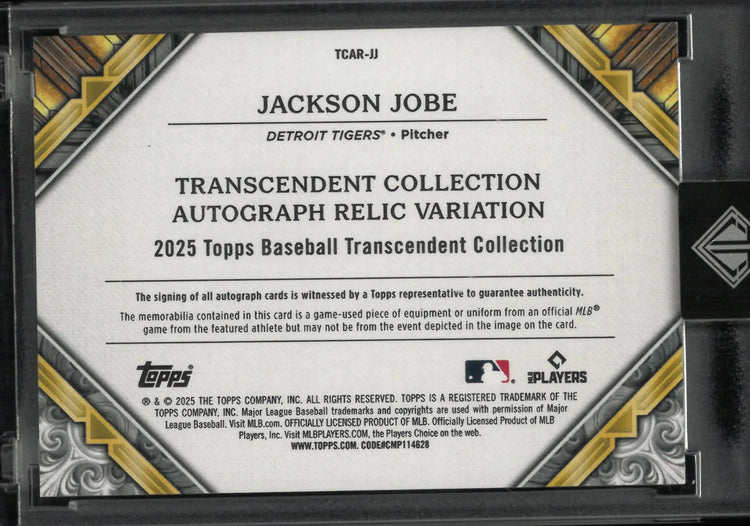 2025 Topps Transcendent Autograph Patch Jackson Jobe Auto Blue /10 