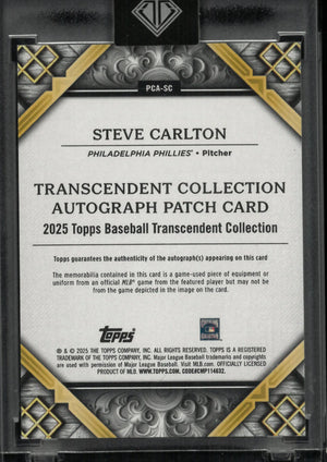2025 Topps Transcendent Autograph Patch Steve Carlton Auto Gold /25 
