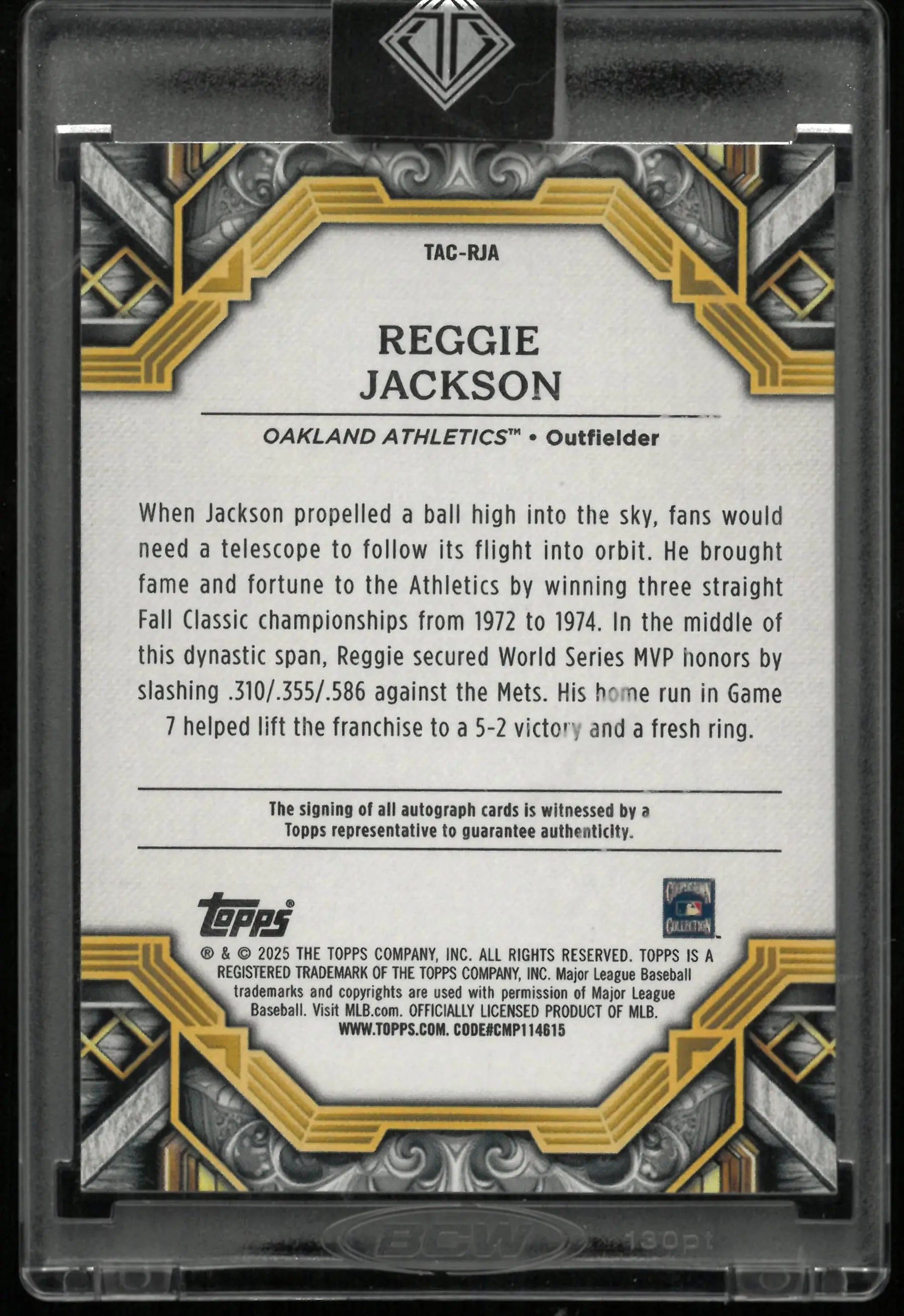 2025 Topps Transcendent Autograph Reggie Jackson Auto /25 